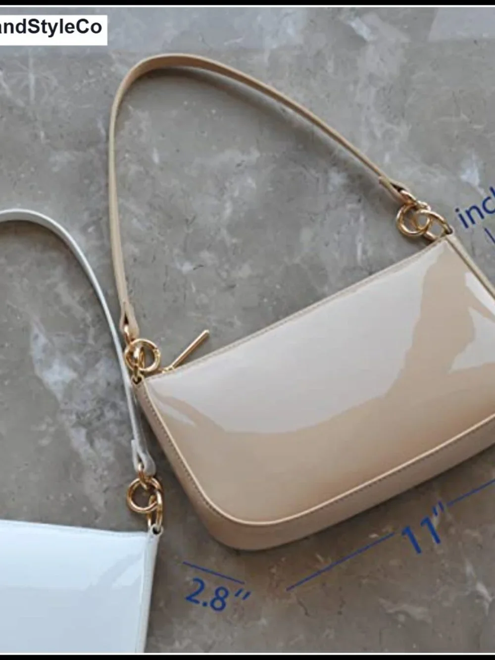 Glossy Faux Patent Leather Women 90s Shoulder Bag Clutch Crossbody Gold Hardware
